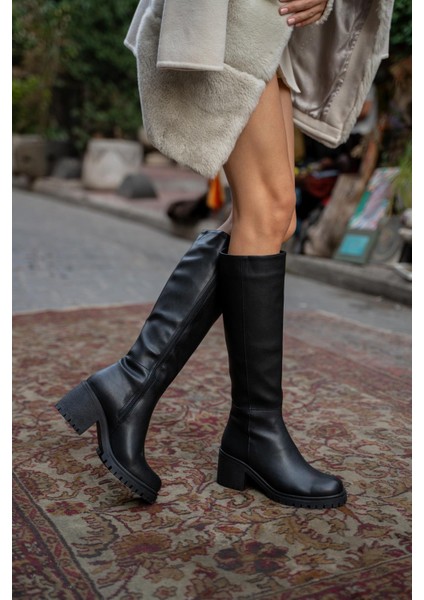Siyah Kadın Diz Boyu Topuklu Çizme fırsatları
