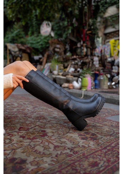 Siyah Kadın Diz Boyu Topuklu Çizme indirimleri