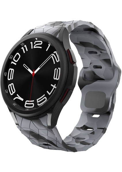 Casesuar Galaxy Watch 6 40MM KRD - 116 20MM Futbol Desenli Spor Tasarımlı Silikon Kordon - Siyah - Gri