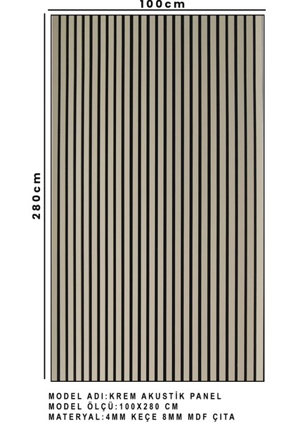 Detay Poliüretan Mdf Ahşap Akustik Duvar Paneli 100 x 280 cm ( Krem )