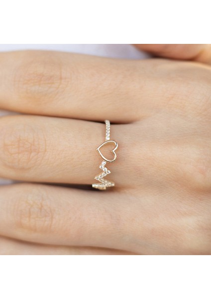 14 Ayar Altın Kalp Ritim Kadın Yüzük