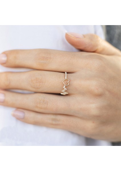 14 Ayar Altın Kalp Ritim Kadın Yüzük modelleri