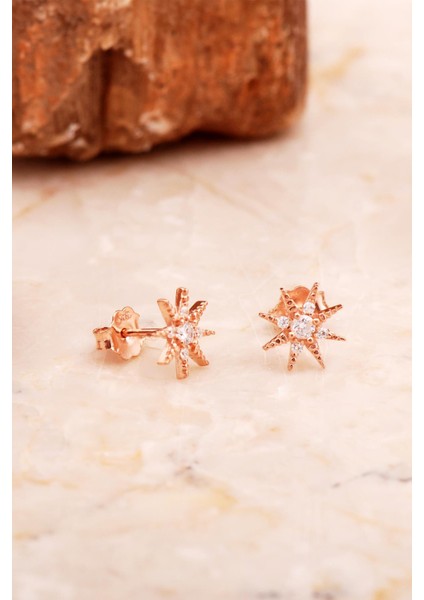 Yıldız Mini Rose Gümüş Küpe 6913