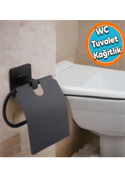 Kapaklı Wc Kağıtlık Siyah Yapışkanlı