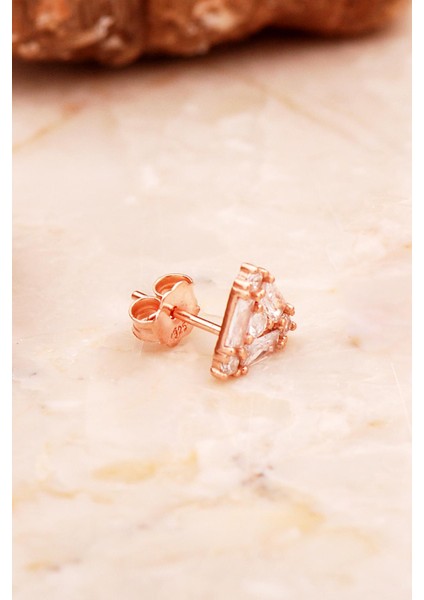 Baget Taşlı Üçgen Mini Rose Gümüş Küpe 6914 fiyatları