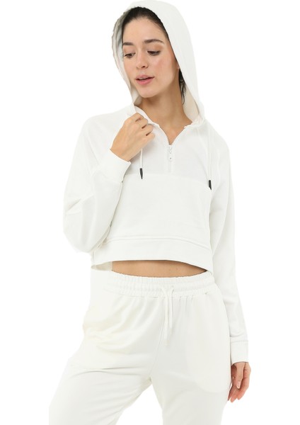 Legend Kadın Kapüşonlu Sweatshirt Ekru