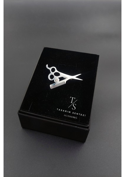 Broş Çelik Rozet Kuaför Makas Tarak Berber Saç Silver Taşlı Yaka Kıyafet Şapka Takı Aksesuar Brooch