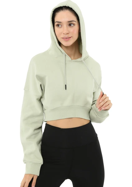 Storm Crop Kapüşonlu Kadın Sweatshirt Mint