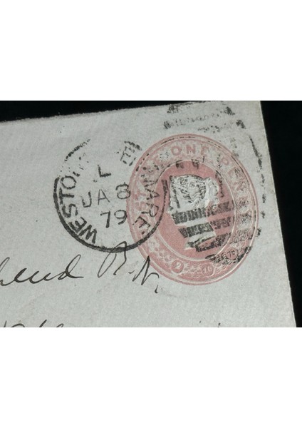 Ingiltere Klasik Dönem 1879 Victoria Dönemi Pink Penny Kendinden Pullu Antiye Zarf Varış Damgalı fiyatları