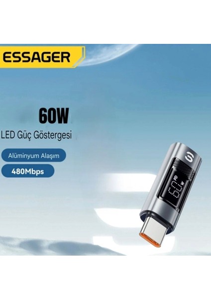 Type-C To İphone Lightning 60W Hızlı Adaptör Çevirici CE/FC/ROHS Lisanslı Dijital Göstergeli Son Nesil Teknoloji