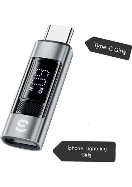 Type-C To İphone Lightning 60W Hızlı Adaptör Çevirici CE/FC/ROHS Lisanslı Dijital Göstergeli Son Nesil Teknoloji