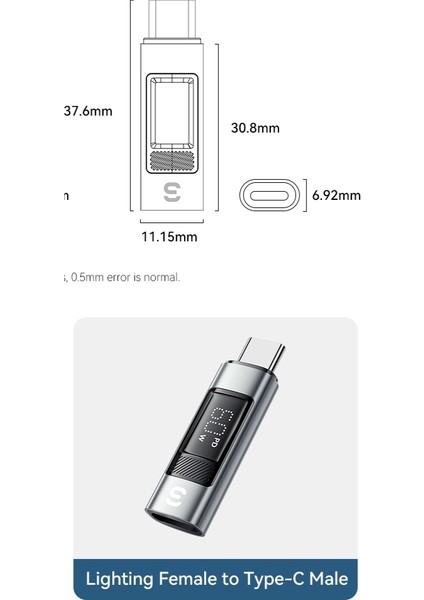 Type-C To İphone Lightning 60W Hızlı Adaptör Çevirici CE/FC/ROHS Lisanslı Dijital Göstergeli Son Nesil Teknoloji