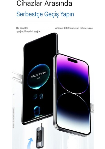 Type-C To İphone Lightning 60W Hızlı Adaptör Çevirici CE/FC/ROHS Lisanslı Dijital Göstergeli Son Nesil Teknoloji