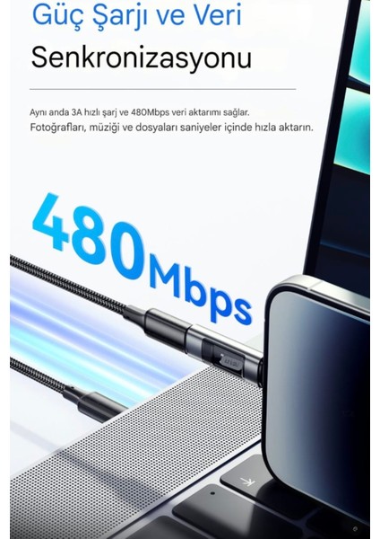 Type-C To İphone Lightning 60W Hızlı Adaptör Çevirici CE/FC/ROHS Lisanslı Dijital Göstergeli Son Nesil Teknoloji