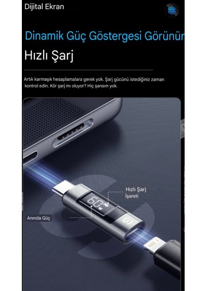 Type-C To İphone Lightning 60W Hızlı Adaptör Çevirici CE/FC/ROHS Lisanslı Dijital Göstergeli Son Nesil Teknoloji