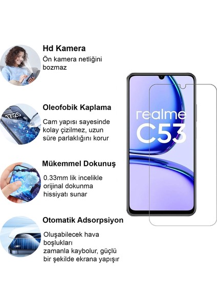 Realme C53 Kırılmaz Cam Şeffaf 0.3mm Kılıf Dostu Temperli Ekran Koruyucu fiyatları