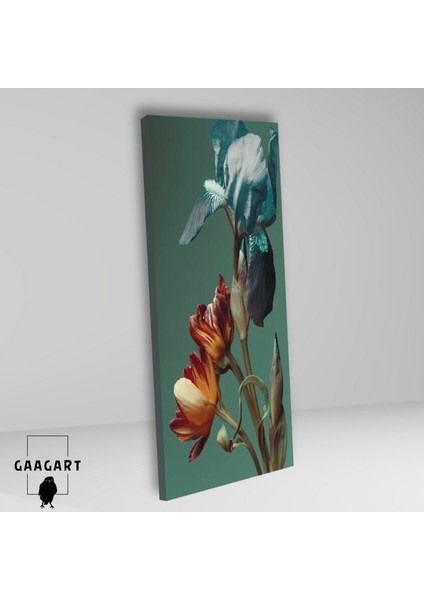 Panaromik Dikey Kanvas Tablo Mavi Kırmızı Yakın Çekim Çiçekler fiyatları