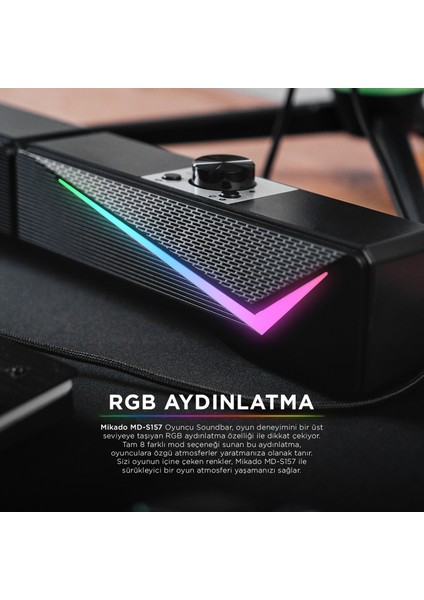 MD-S157 2.0 10W Rgb Ledli Oyuncu Siyah USB Soundbar 2.0 Speaker