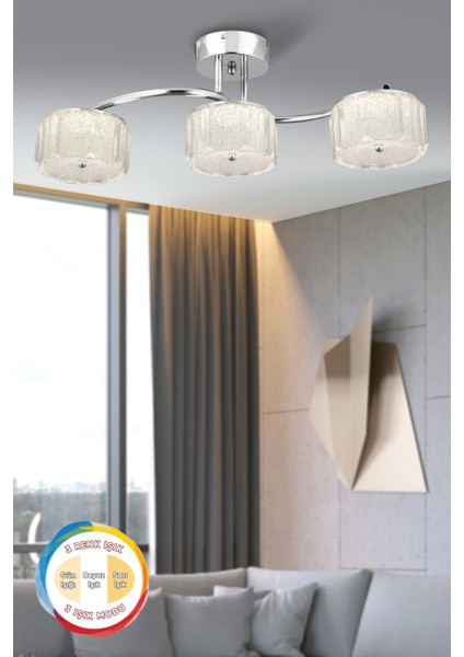 Mercan 3 Lü Modern Sıralı 3 Renk Işık (BEYAZ SARI GÜN IŞIĞI) Yemek Masası Üstü Salon Led Avize