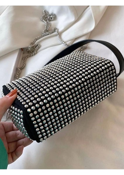 Luxury Siyah Kristal Taşlı Zincir Askılı Kadın Omuz Çantası fiyatları