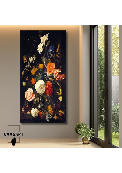 Panaromik Dikey Kanvas Tablo Turuncu Ve Çok Renkli Çiçekler