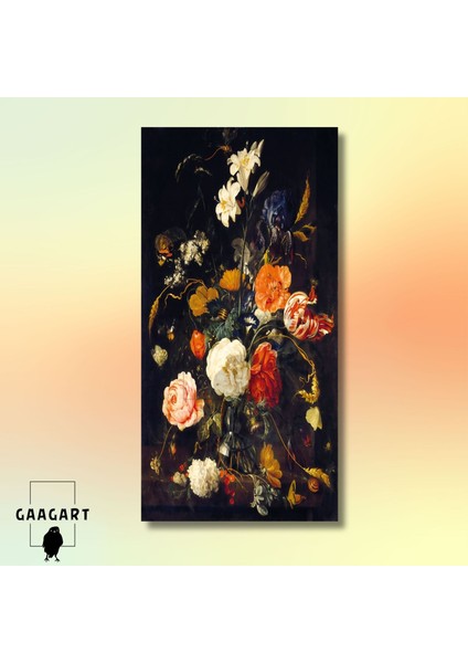 Panaromik Dikey Kanvas Tablo Turuncu Ve Çok Renkli Çiçekler modelleri
