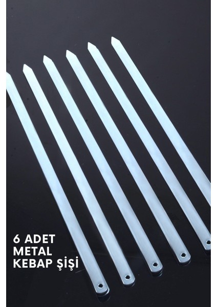 Zımba 6 Adet Profosyonel Paslanmaz Metal Kıyma Şiş (Adana-Urfa-Antep Kebap Şişi)