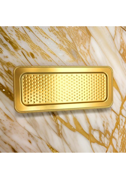 38*17 cm Ebatlarında Altın Sarısı Sunum Tepsisi, Dayanıklı Gold Sarısı Çay Kahve Sunum Tepsisi