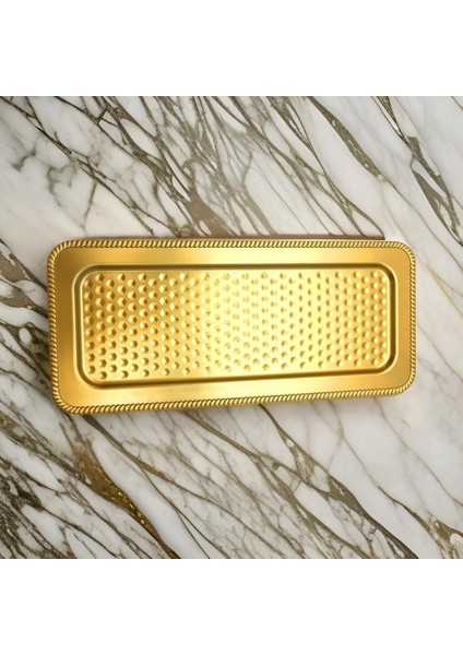 38*17 cm Ebatlarında Altın Sarısı Sunum Tepsisi, Dayanıklı Gold Sarısı Çay Kahve Sunum Tepsisi fiyatları