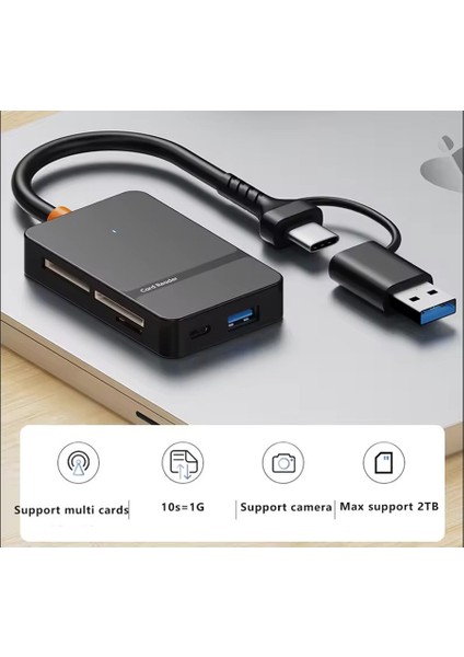 ADS-316 Usb-C + USB 8 Port Ms Cf Tf/sd Dhc Sdxc Kamera Kart Tak Çalıştır Kart Okuyucu