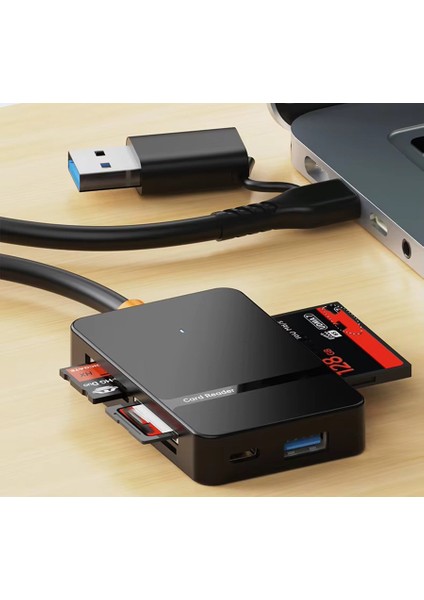 ADS-316 Usb-C + USB 8 Port Ms Cf Tf/sd Dhc Sdxc Kamera Kart Tak Çalıştır Kart Okuyucu