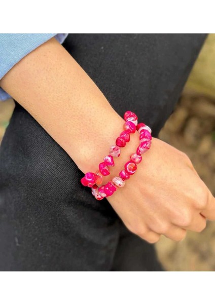 Dewey Accessories Pembe Amorf Kesim Akik Doğal Taş Bileklik