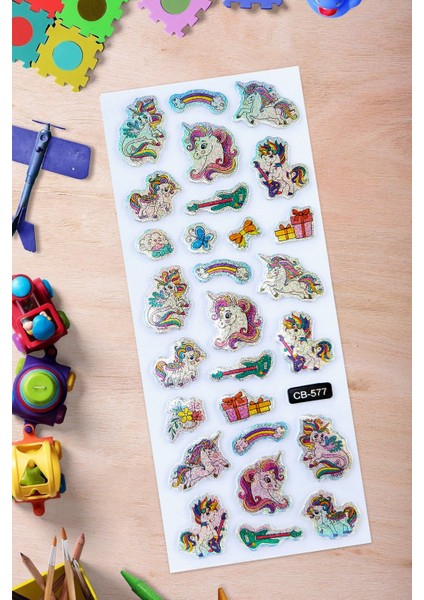 BP Tattoo Pony Renkli Unicorn Kabartmalı Sticker Yapıştırma