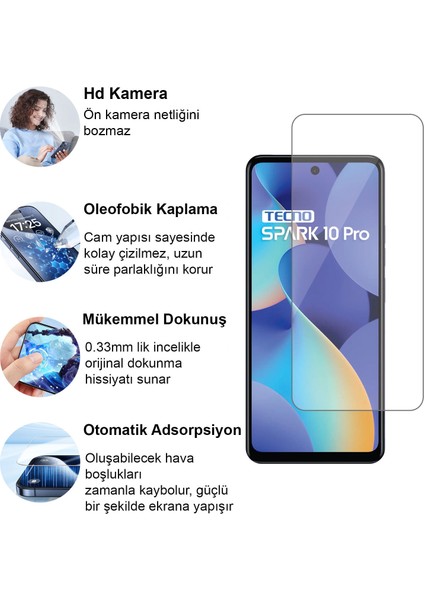 Tecno Spark 10 Pro Kırılmaz Cam Şeffaf 0.3mm Kılıf Dostu Temperli Ekran Koruyucu