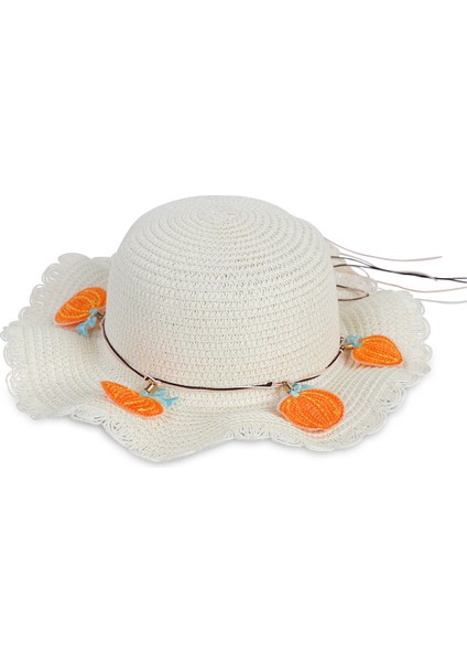 Kız Çocuk Çantalı Hasır Şapka Set 6-9 Yaş Krem