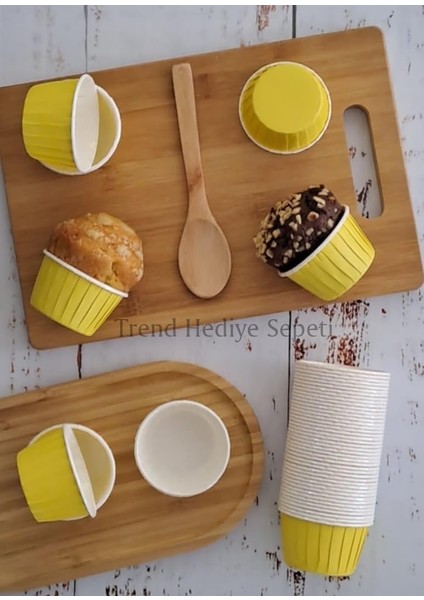 Hediye Sepeti 50'li Sarı Muffin Kek Kalıbı, Kek Kapsülü Cupcake Kalıbı, Airfryer Uyumlu