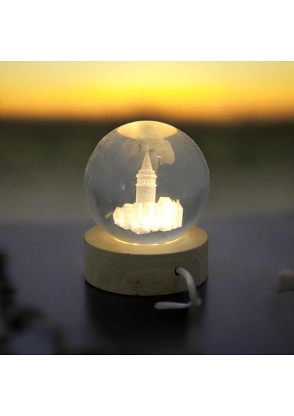 Kişiye Özel Işıklı Ahşap Galata Kulesi Kristal Cam Küre 6cm modelleri