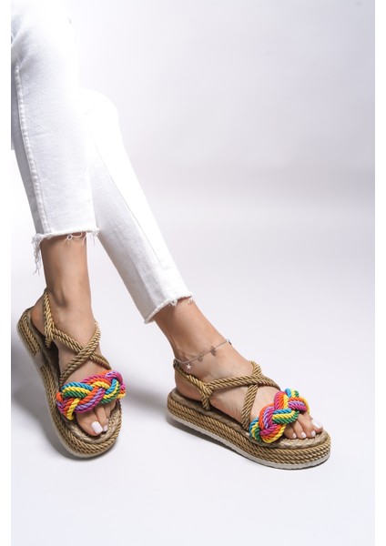 Kadın Sandalet Renkli Örgü Detaylı Rahat Tasarım ile Şıklık 0012104 modelleri
