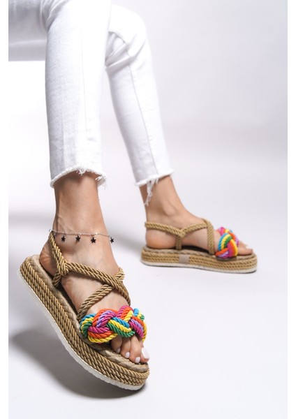 Kadın Sandalet Renkli Örgü Detaylı Rahat Tasarım ile Şıklık 0012104 fırsatları