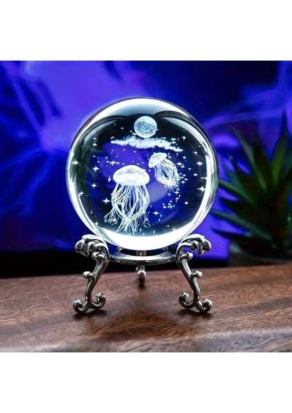 Dekoratif Metal Ayaklı Deniz Anası Tasarımlı 3d Cam Küre 6cm