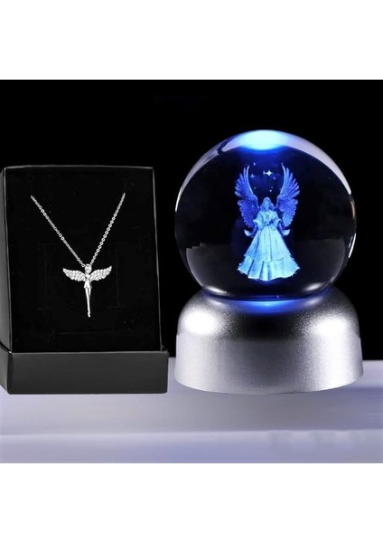 LED Işıklı Cam Melek Küre ve Lotus Melek Kolye Hediyeli