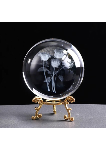 Dekoratif Metal Ayaklı Gül Demeti Tasarımlı 3D Cam Küre 6cm modelleri