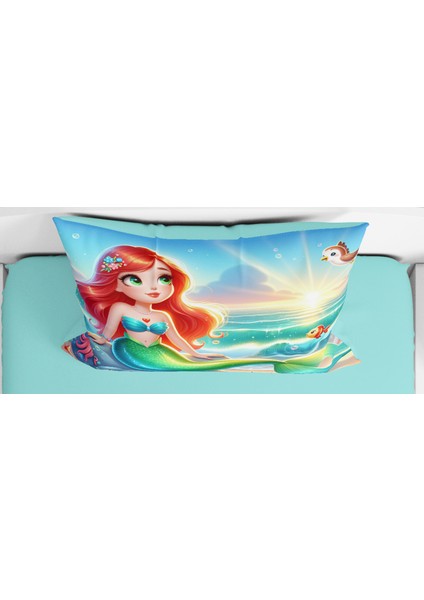 Deniz Kızı Mermaid 3D Dijital Baskılı Tek Kişilik Nevresim Takımı