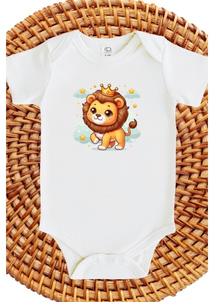 Aslan Tasarımlı Bebek Zıbın Yenidoğan Lion Design Baby Bodysuit Newborn