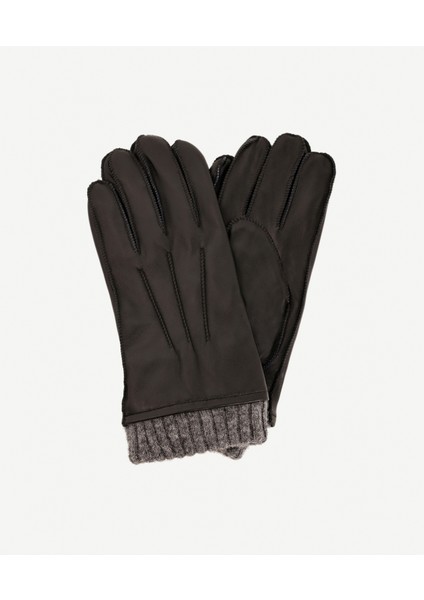 Triko Detaylı Erkek Deri Eldiven