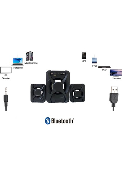 Bluetooth Hoparlör 3.5mm Jack Kablolu Pc Bilgisayar Hoparlörü 2+1 Ses Sistemi USB Speker Uzaktan Kumandalı