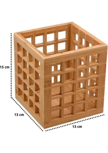 Mutfak Bambu Kare Modern Tasarımlı Kare Kaşıklık 13*13*15 cm