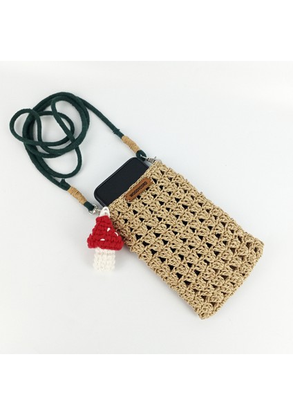 Woody Cord El Örgüsü Kağıt Ip Mantar Figürlü Telefon Çantası