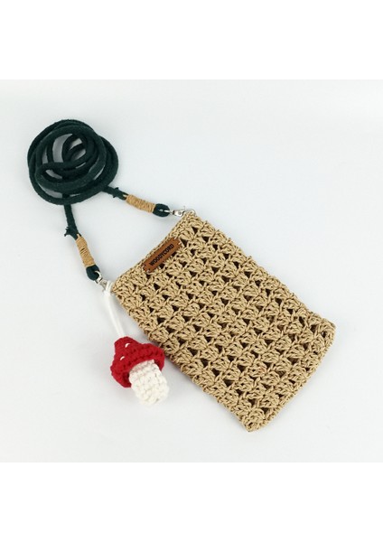 Woody Cord El Örgüsü Kağıt Ip Mantar Figürlü Telefon Çantası