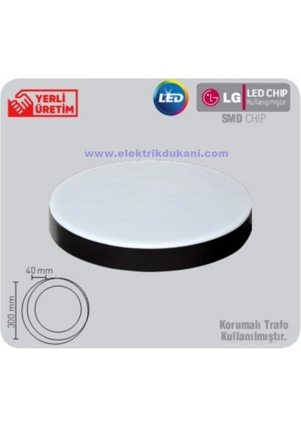 18W S.ü. Dolunay LED Armatür Siyah Kasa 6500K